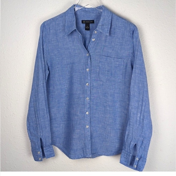Mens Blue Linen Button down Shirt S Coastal Cool Summer Resort Minimalist Beach - Picture 1 of 8